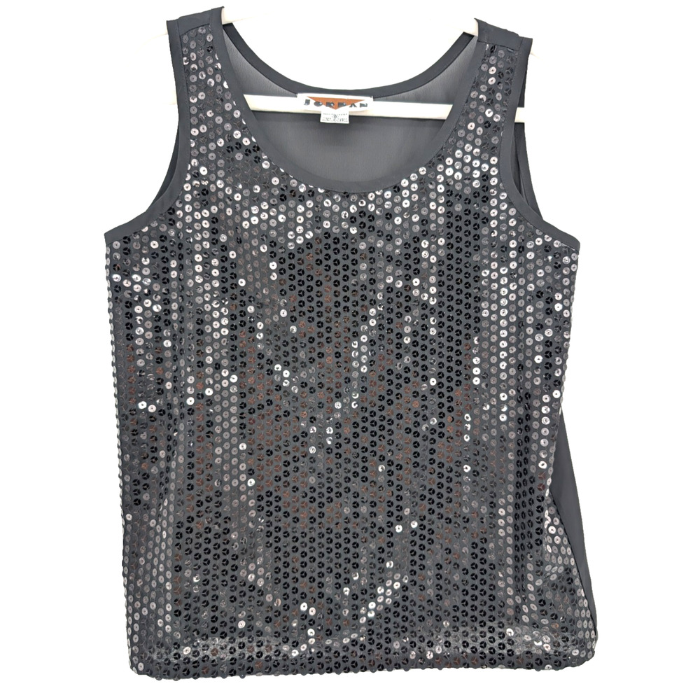 VTG 90s Black Sequin Sheer Sparkly Glam Dark Fairy Whimsigoth Chiffon Tank‎ 8